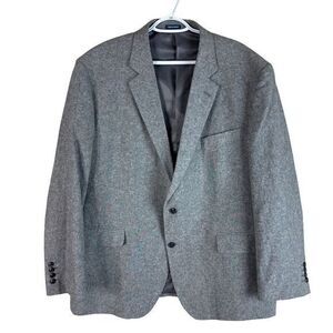 Stafford Linen Blend Classic Fit Sport Coat Mens‎ 50R Solid Gray 2 Button read